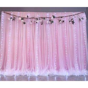 Pink Tulle Satin Backdrop Background Curtains Sheer Party Wedding Decor 5x7 feet